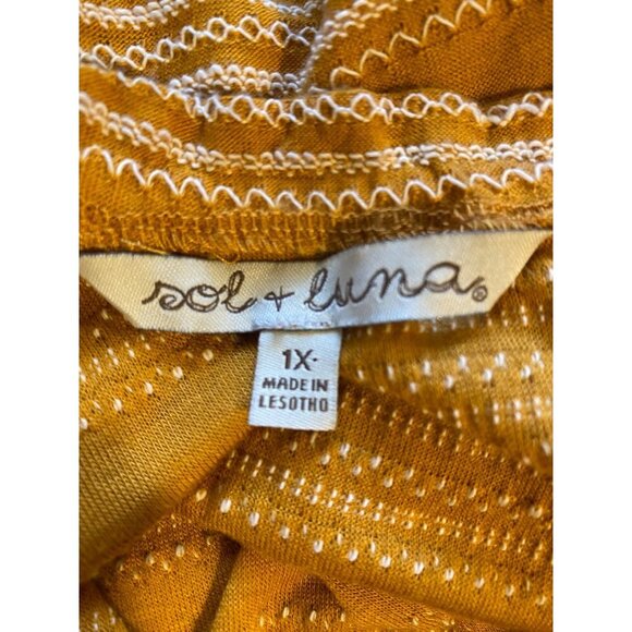 Sol + Luna Womens 1X Top Mustard Yellow Striped Peasant Blouse Bell Sleeves - Picture 3 of 9